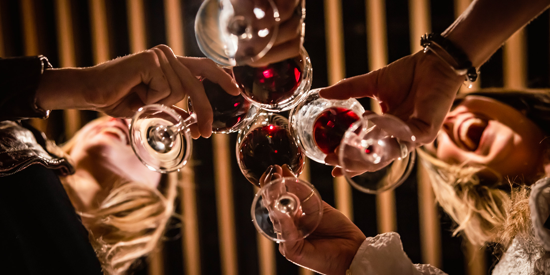 Four people toasting with wine glasses at a Whistler Cornucopia event