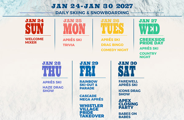 Whistler Pride Festival 2027 schedule at a glance