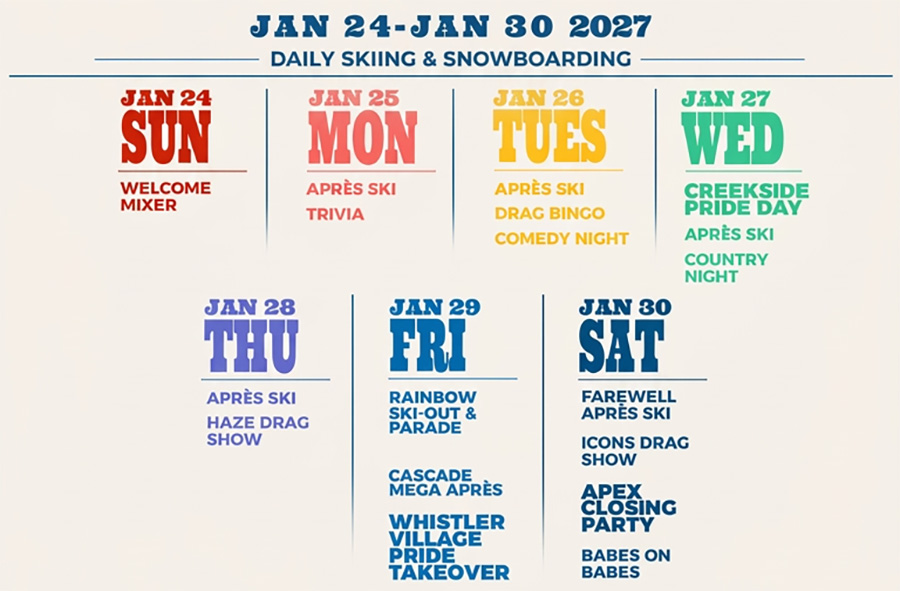 Whistler Pride Festival 2027 schedule at a glance